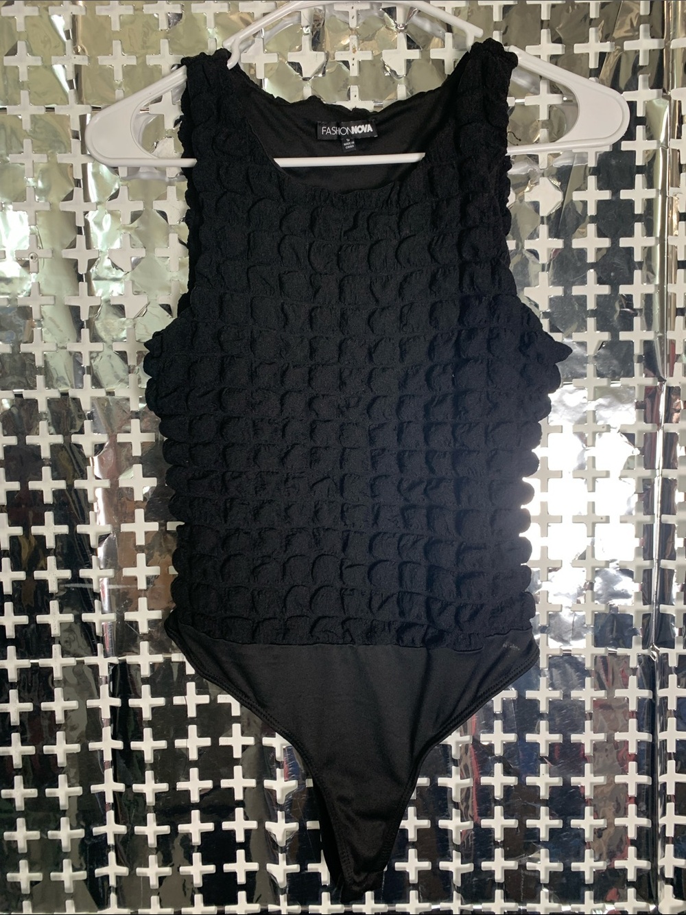 Fashion Nova Black Textured Sleeveless Bodysuit Tank Top